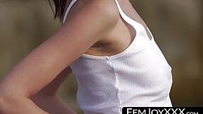 sensual femjoy babe teases shaved pussy and small tits in slow motion ocean erotica