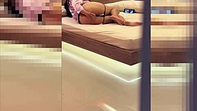 secretly stroking my cock watching busty milf masturbate her shaved ass unaware