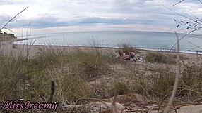 french milf teacher slurps stranger cock on nude beach till cumshot