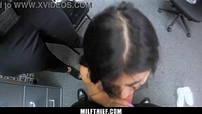 detained shoplifting milf blows and fucks two cops in garage