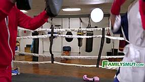 Beca Barbie the boxer girl fucks rough in family threesome spitting everywhere