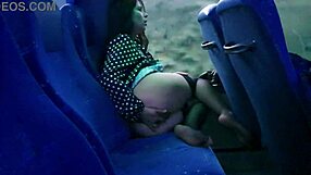 Curvy milf in stockings flashes panties to stranger on crowded public bus