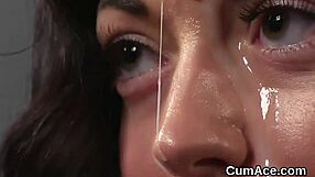 Cum-drenched model face swaps and gulps massive bukkake loads hungrily