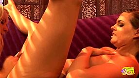 two skinny lesbian friends brunette and blonde finger pussies dildos heels bikini fun!