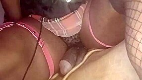 Mature Ebony Shemale Strokes Her Thick Cock and Plays with Tits Solo