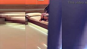 secretly stroking my cock watching busty milf masturbate her shaved ass unaware