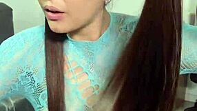 Brunette pigtail lover spits food fetish mess over big ass curves