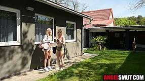 pervy photographer pounds blonde lesbians' asses relentlessly