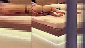 secretly stroking my cock watching busty milf masturbate her shaved ass unaware