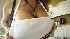 Busty Cougar Vicky Vette Titty Fucks Banana Sundae in Slow Mo Blowjob