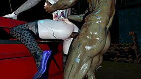 Tight Cyberpunk Slut's Public Anal Creampie Pounding