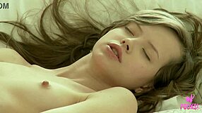 Lynn rams her favorite glass dildo deep into tight asian ass