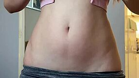 Step Sis Strips Petite Shaved Pussy Fingers Dildo Orgasm in Front!