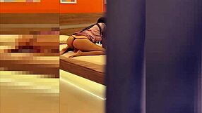 secretly stroking my cock watching busty milf masturbate her shaved ass unaware