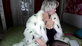 damn this mature bitch in her sexy fur coat is puttin on a wild solo pussy toy show with big natural tits bouncin