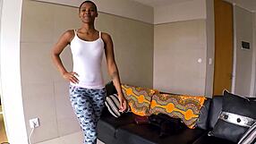 ebony amateur big tits star slurps sloppy on white cock during casting