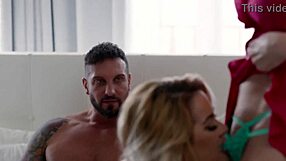 hot milf cory chase dirty talks through threesome blowjob cowgirl riding with husband and cherry kiss