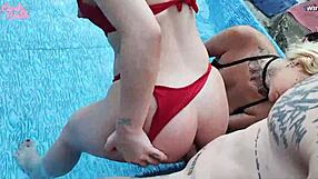poolside anal sluts candy crush and russah wrecked by huge cock threesome