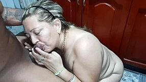 Horny latina stepmom begs deepthroat suck on monster cock in kitchen pt2