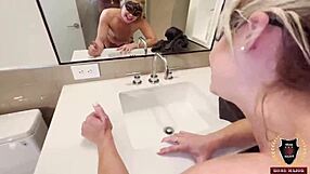 seductive cheerleader kait with long hair skinny tight pussy gets pounded deep by rome major's monster black cock in shower