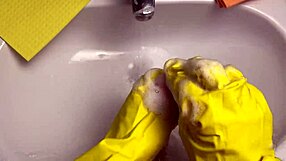 Hot Housewife Cleans Dildo After Deep Pussy Insertion And Handjob Play