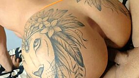 Muscular milf's big tits bounce as bodybuilder cock bursts her tattooed ass and pussy