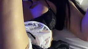 Watch my petite latina wife's pussy take a huge cumshot after missionary pounding in lingerie