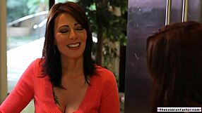 busty milf licks young friend's tits hard!