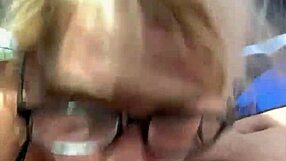 Glasses Hooker Kneels Public for Old Man's Cum Cash?