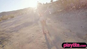 Stunning big ass petite milf bombshell strips fully naked outdoors in desert solitude