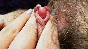 hairy pussy drips grool with huge clit in closeup tease