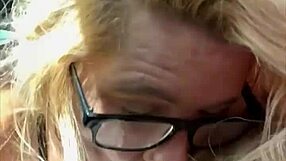 Glasses Hooker Kneels Public for Old Man's Cum Cash?