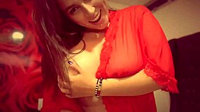 imagine this latina bbw in red lingerie teasing her huge tits for you