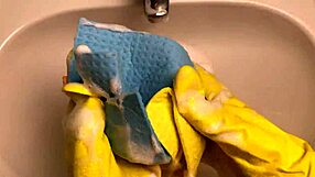 Hot Housewife Cleans Dildo After Deep Pussy Insertion And Handjob Play