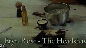 Submissive Slave Gets Head Shaved Barefoot in Femdom Bondage Humiliation.