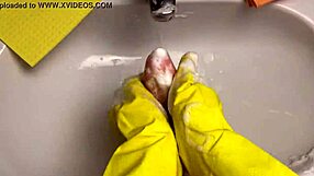 Hot Housewife Cleans Dildo After Deep Pussy Insertion And Handjob Play