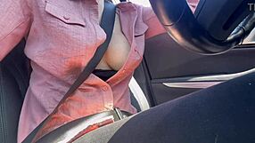Italian milf Artemisia flashes big tits on car ride. Outdoor boob tease and bounce