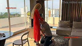 stylish horny ladyboy legacy big cock red dress fucks client candy backstage