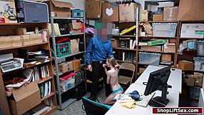 petite teen shoplifter deepthroats blows then fucked hard in office