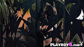 Sexy Petite Milf Strips Lingerie Revealing Natural Tits and Pussy Posing Outdoors