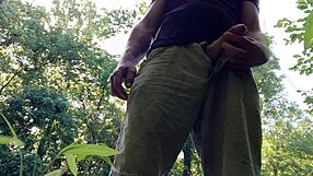 I jerk huge cock publicly in park, cum blasts everywhere