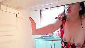 stepmother checks fridge then surprise rough fuck from stepson in kitchen