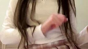 tiktok girl dances in tight miniskirt jeans showing pussy lips and small tits