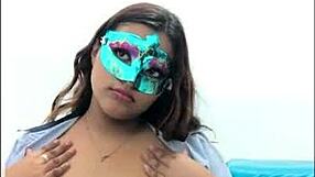 brunette student gropes her big tits sexy before exams intriguing uniform tease