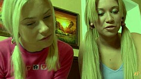 blonde teen taida v spreads shaved pussy for girlfriend's wet fingering and dildo fuck
