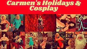 Granny Carmen sucks Santa cock then rides hard in Christmas July sleigh ride