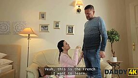 Daddy4K French Daddy Teaches Pigtail Sons Young Shaved Girlfriend Hardcore Sofa Pounding