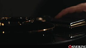 valentina nappi lights up a cigarette, red lipstick ready for dirty italian blowjob and handjob tease