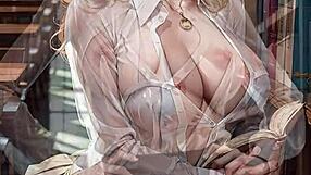 ai generated blonde bookworm librarian flashes skirt pussy outdoor public