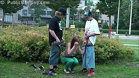 young pretty blonde teen blows two guys on street while fucked as cars pass by